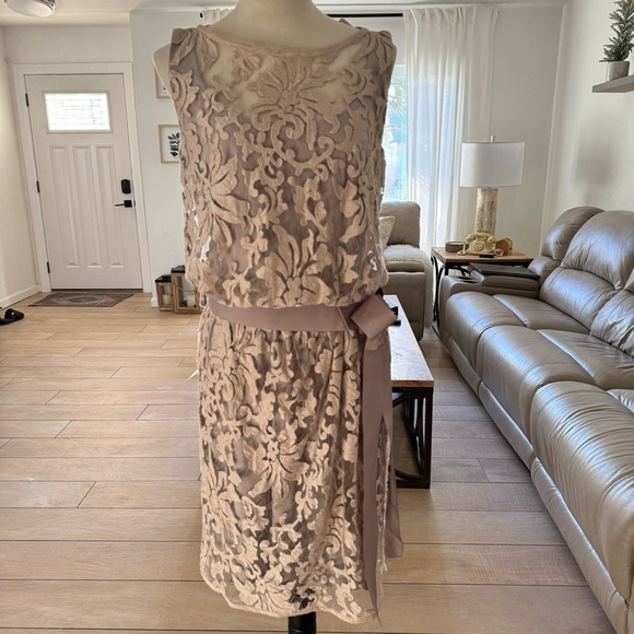Tadashi Shoji Blouson Sand Beige Floral Lace
Overlay Cocktail Dress Size 8 - Picture 14 of 17